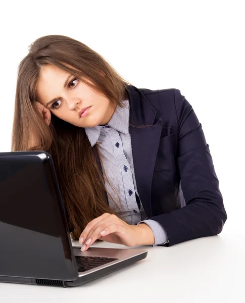 Menina de negócios pensa local de trabalho — Fotografia de Stock