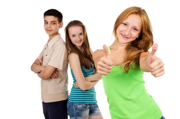 Young schoolgirl with friends — Stock Photo, Image