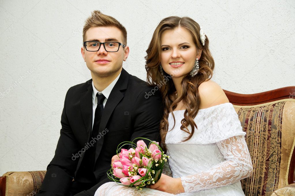 A happy young couple during the marriage