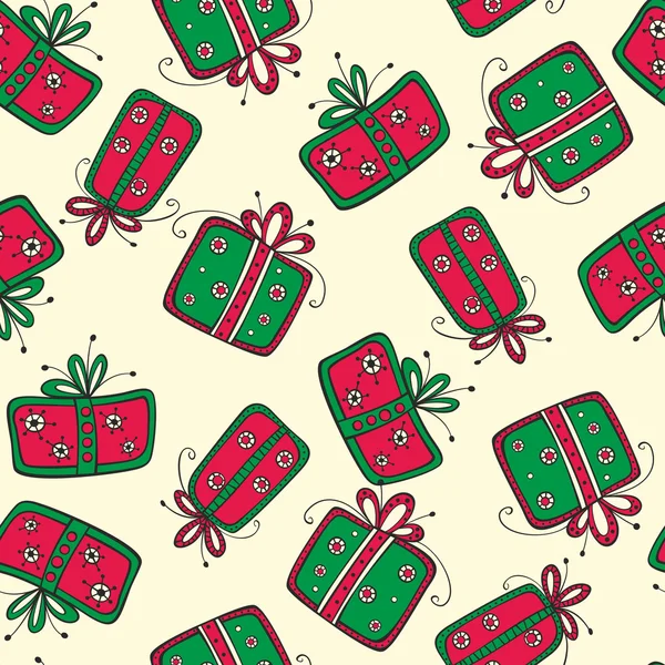 クリスマスの赤と緑のギフトとのシームレスなパターン — ストックベクタ