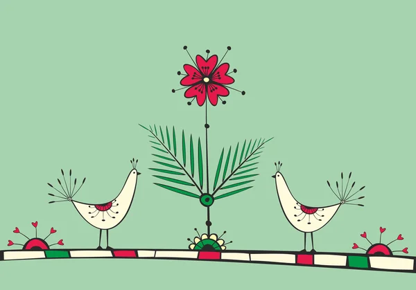 Kaart met vogels en liefde bloem — Stockvector