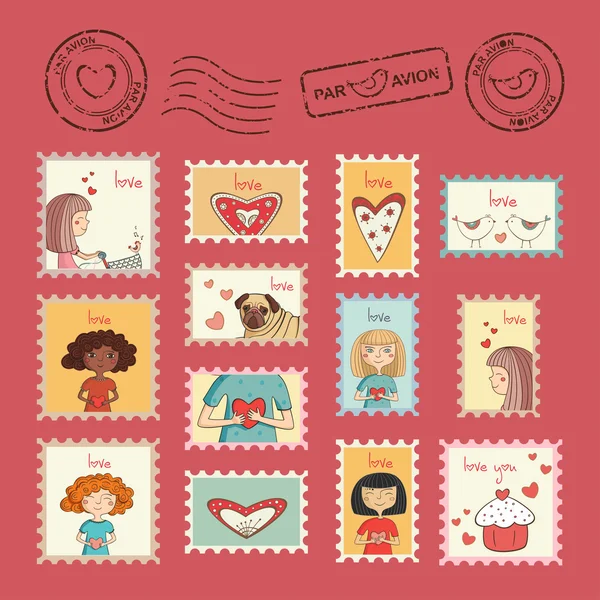 Set van post postzegels — Stockvector