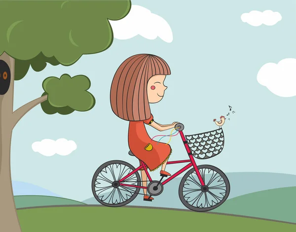 Illustration av flicka Rider en cykel — Stock vektor