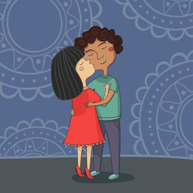 çok kültürlü bir çocuk ve kız yanağından öperken gösteren resim