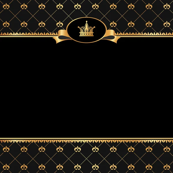 Fondo negro vintage con marco de elementos dorados y corona — Vector de stock