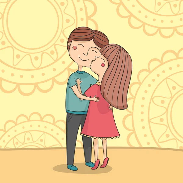 Ilustración de chico y chica multicultural besándose en la mejilla — Vector de stock