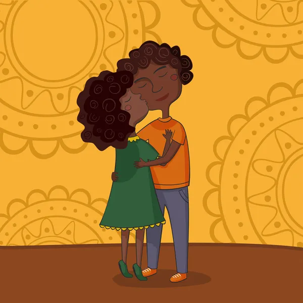 Ilustração de menino multicultural e menina beijando na bochecha — Vetor de Stock