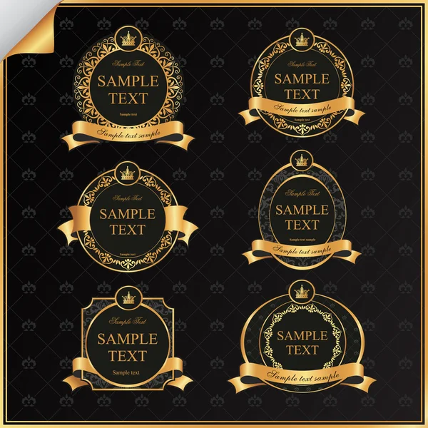 Vintage vector set of black frame label with gold elements Royalty Free Stock Vectors