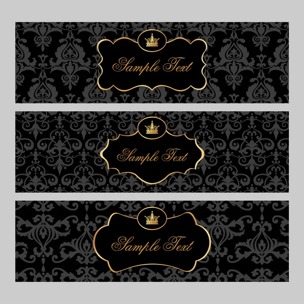 Labels with gold elements on damask background — Stock Vector