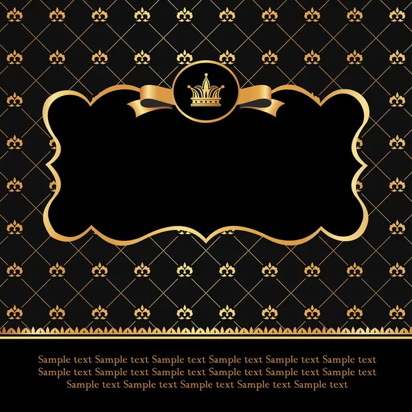 Etiqueta dorada sobre fondo negro damasco — Vector de stock