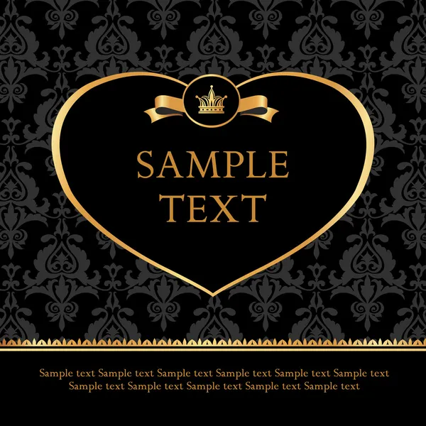 Golden label heart on damask black background Vector Graphics