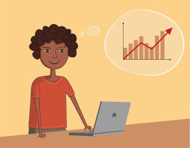 Afrikalı-Amerikalı zenci laptop yanında kar olduğunu düşünüyor.