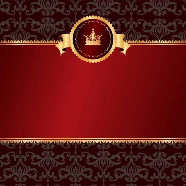 Fondo rojo vintage con marco de elementos dorados y corona w — Vector de stock