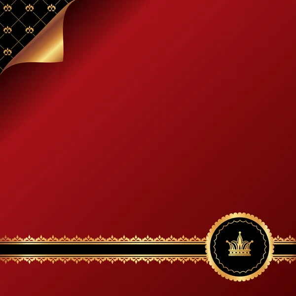 Fundo vermelho vintage com fita ornamental dourada, canto e — Vetor de Stock