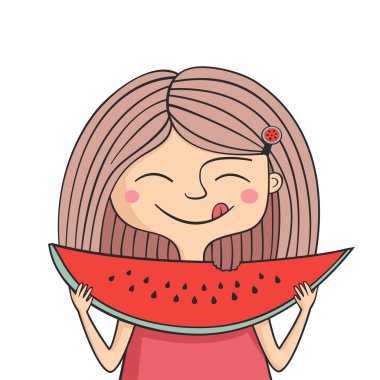 mutlu kız tatlı karpuz yiyor
