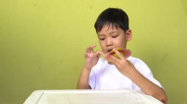 Asyalı Çocuk Güneş Sistemi Oyuncakları, Evde Öğrenme Ekipmanı, Coronavirüs 'ten sonraki normal değişim sırasında ya da covid-19 salgını sonrası evde kalın.