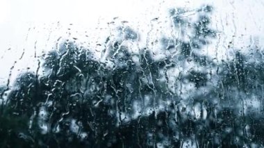 Yağmur damlacıkları alacakaranlıkta arabanın camına yapışır.