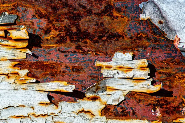 Detalhes Close Ferro Enferrujado Que Erodiu Partir Tinta Antiga — Fotografia de Stock
