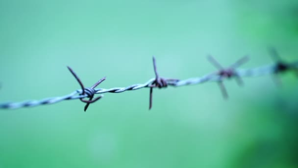 Foto Cerca Alambre Púas Oxidado Cerca Cielo Fondo — Vídeos de Stock