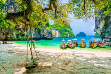 KRABI, THAILAND -Maya Bay  Beach on Phi Phi Ley Island Clean white sand beaches and emerald green sea.