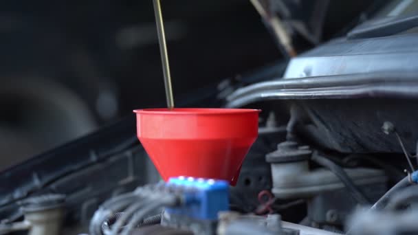 Häll Färsk Ren Syntetisk Olja Bilen Motorn — Stockvideo