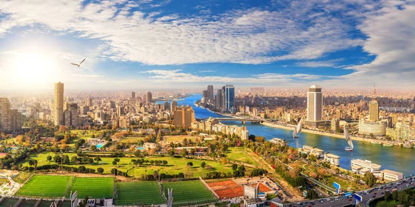 Cairo Skyline Panorama Centro Cidade Vista Sobre Nilo Pontes Egito — Fotografia de Stock