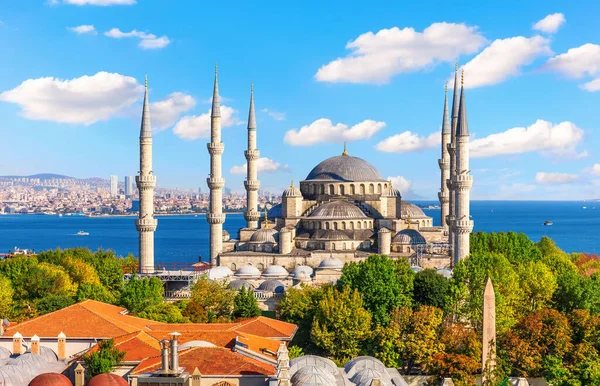 Mavi Cami veya Sultan Ahmet Camii 'nin İstanbul' daki çatıları, Boğaz, Türkiye