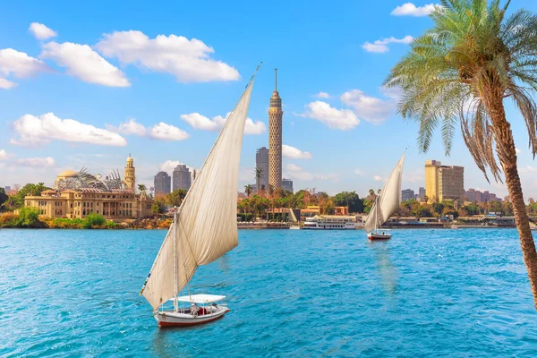 Feluccas Nile Front Tower Cairo Egypt — стоковое фото