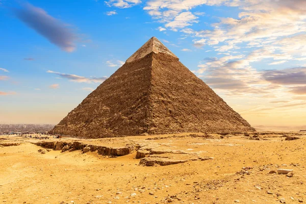 Ruinerna Chefrens Pyramid Khafre Den Soliga Öknen Giza Egypten — Stockfoto