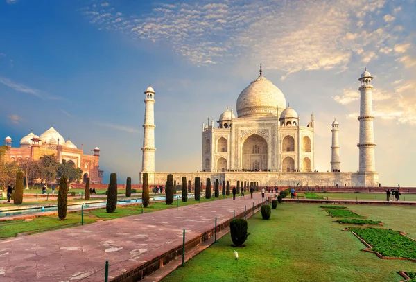 Taj Mahal Complexo Índia Maravilha Mais Famosa Mundo Vista Pôr — Fotografia de Stock