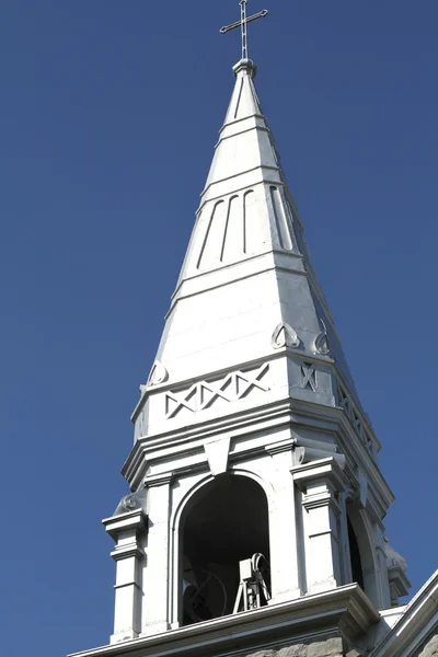 Steeple and belfry of church — Stock Photo, Image