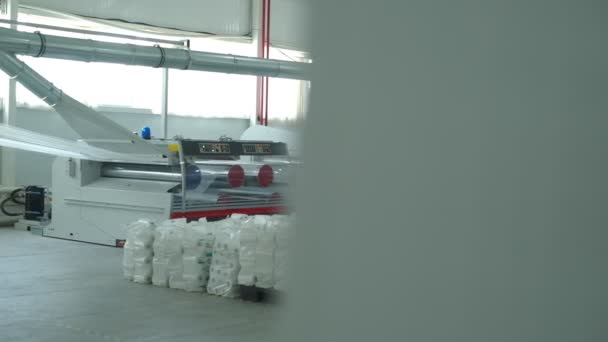 Factory Workshop Machines Plastic Sack Bags Slow Motion — Vídeos de Stock