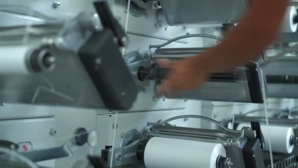 Operator Works Polymer Thread Winding Machine Slow Motion — ストック動画