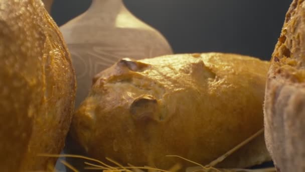 Close Fresh Baked Whole Grain Bread Move Slow Motion Ready — Stock videók
