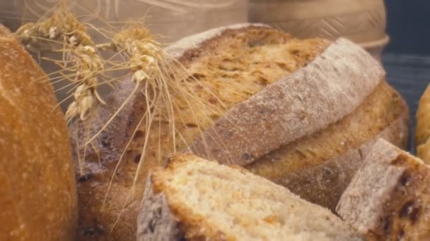 Close Fresh Baked Whole Grain Bread Move Slow Motion Ready — Stock videók