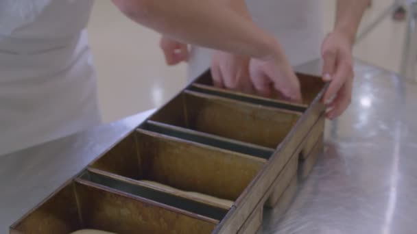 Ready Bake Pieces Dough Placed Big Baking Sheet Bakery Slow — Stock Video