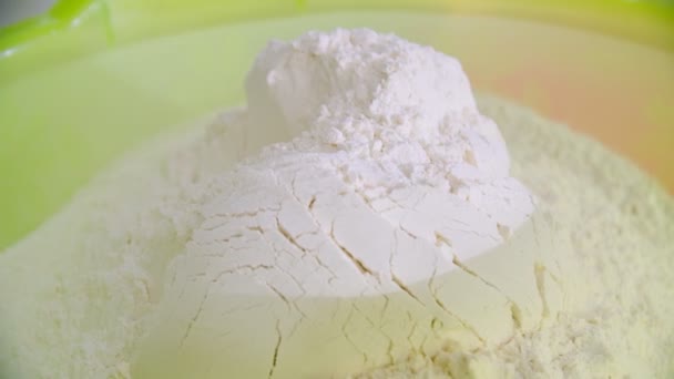 Pouring Flour Plastic Tray Bread Factory — Vídeo de Stock