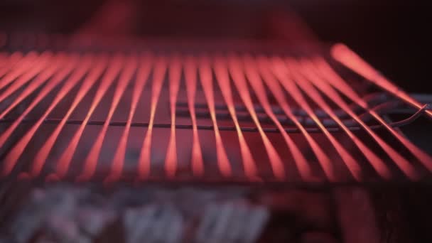 Close Raw Big Stake Put Already Cooled Grill Filmed Red — Vídeo de stock