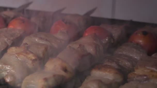 Close Lumpy Kebab Tomato Ground Kebab Grilled Grill Lot Smoke — 비디오