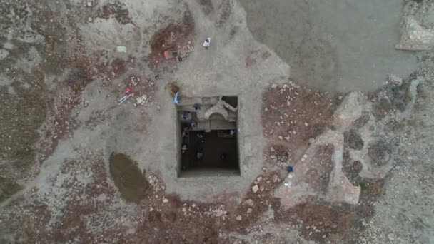 Archaeological Site Working Archeologists Ark Bukhara Fortress Filmed Drone Cloudy — Wideo stockowe
