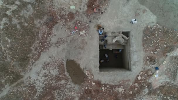 Archaeological Site Working Archeologists Ark Bukhara Fortress Filming Drone Flies — Stock Video