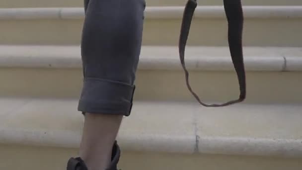 Mans Legs Sneakers Climb Stairs Sunny Day — Stock videók