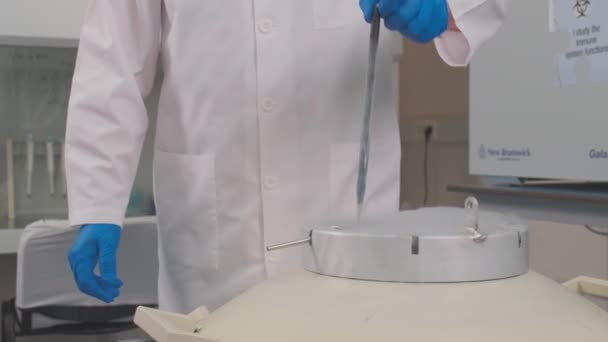Laboratory Samples Taken Liquid Nitrogen Fridge Slow Motion — Stock Video