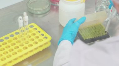 Work on samples of substances is carried out in the laboratory, slow motion
