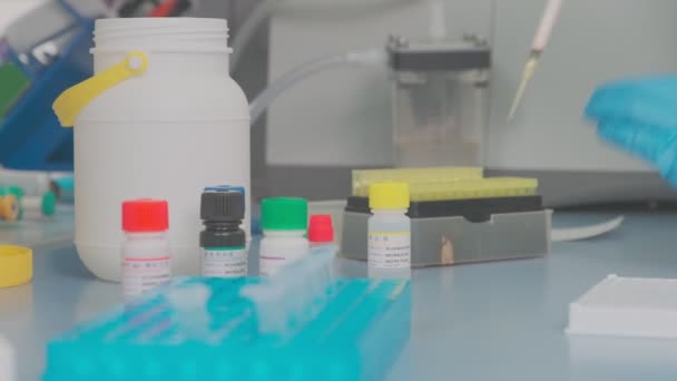 Work Samples Substances Carried Out Laboratory Slow Motion — Stockvideo