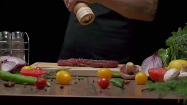 Profesional Chef Paprika Daging Fillet Steak Dari Pabrik Lada Tangan — Stok Video