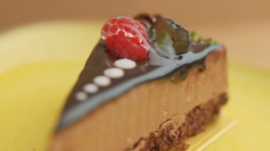 Slow motion close-up shooting of sweet berry and fruit brand desserts