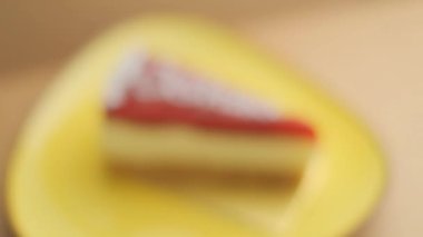 Slow motion close-up shooting of sweet berry and fruit brand desserts