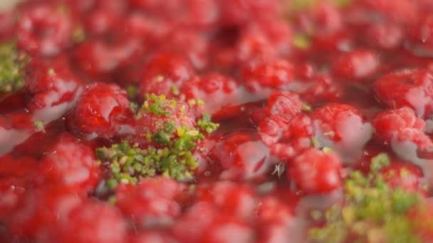 Slow Motion Close Shooting Sweet Berry Fruit Brand Desserts — Video Stock