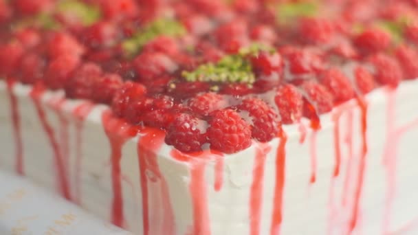 Slow Motion Close Shooting Sweet Berry Fruit Brand Desserts — Vídeos de Stock